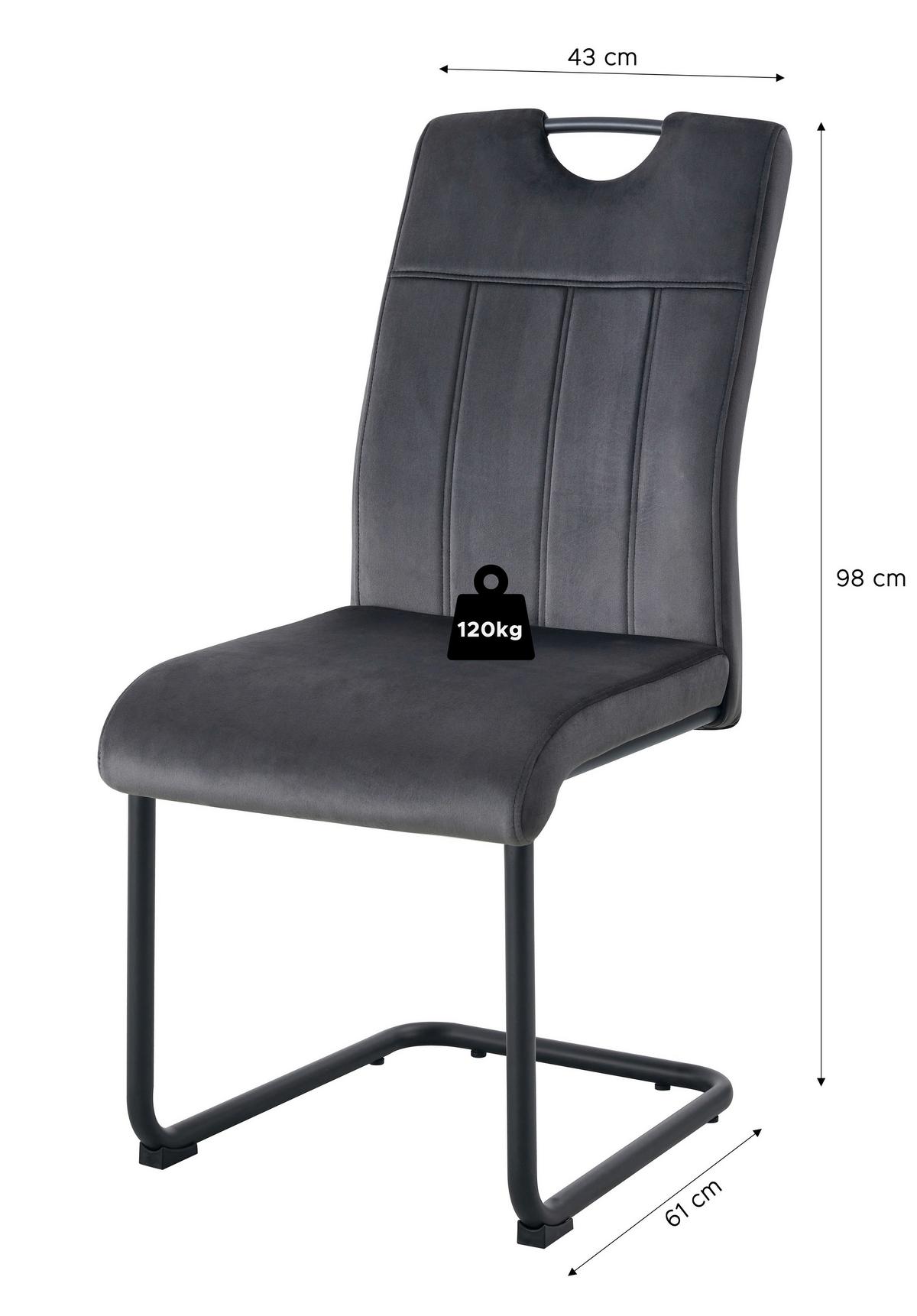 Schwingstuhl-Set Lisa Anthrazit B: 43 cm - Anthrazit/Schwarz, MODERN, Textil/Metall (43/98/61cm) - MID.YOU