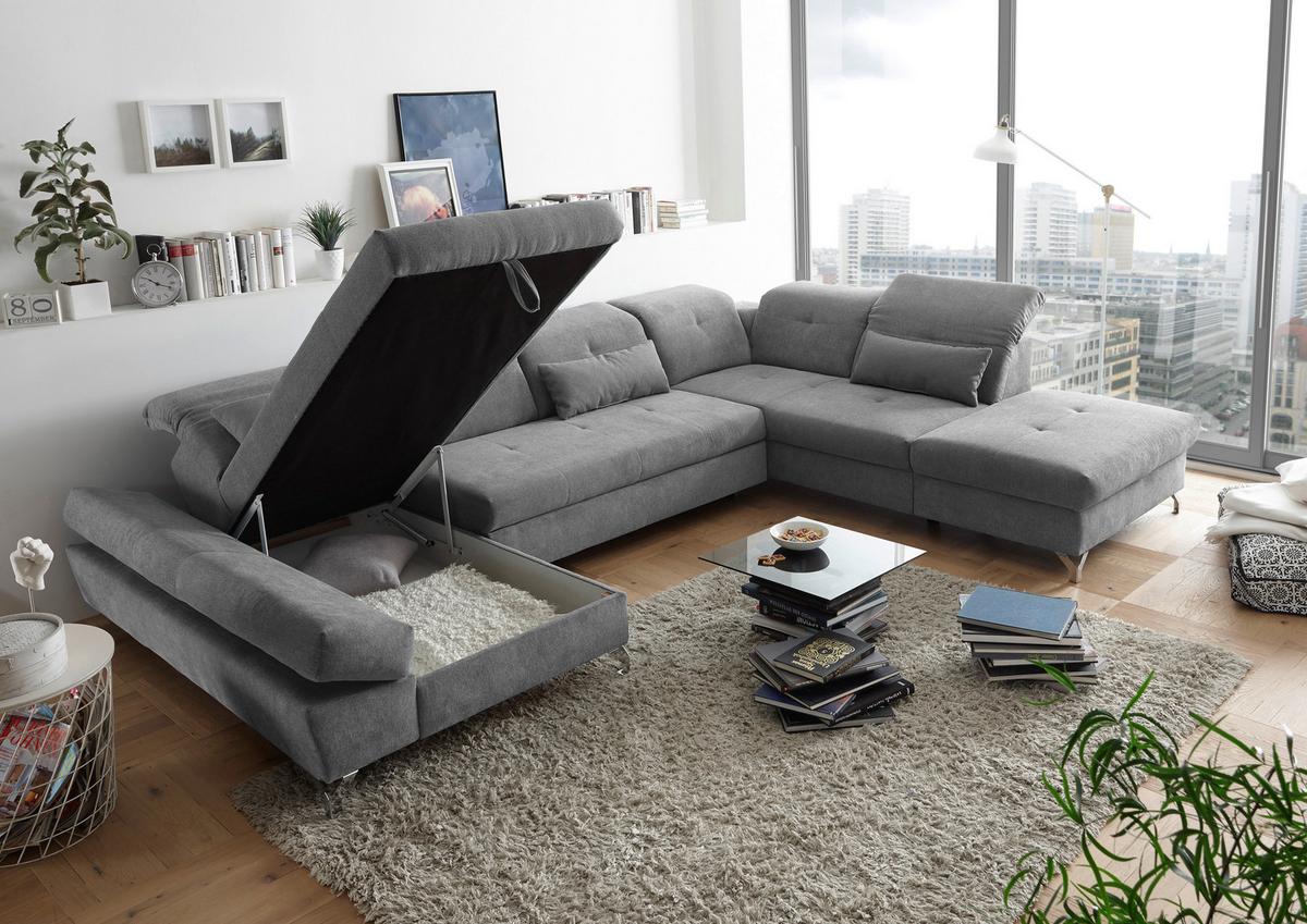 Ecksofa Melfi Schlammfarben U: 168 cm - Schlammfarben/Silberfarben, MODERN, Textil (168/350/245cm) - MID.YOU