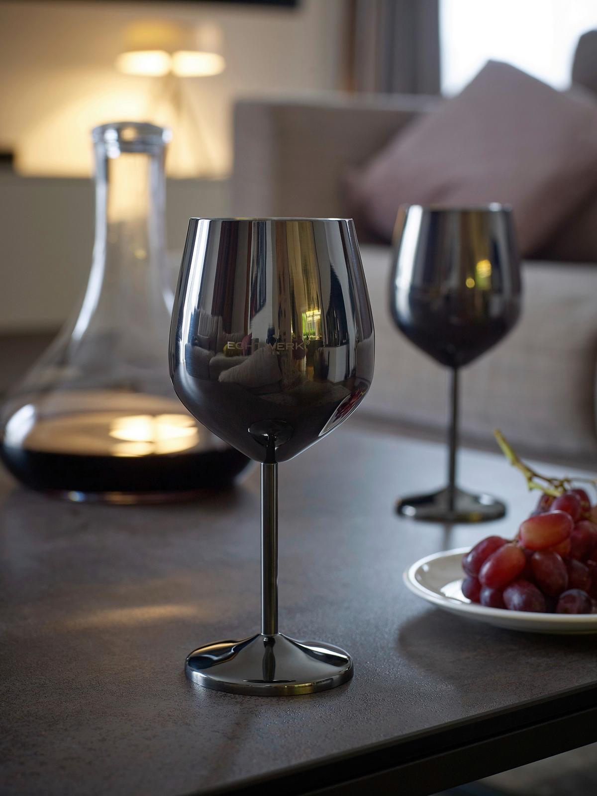 Weingläser Echtwerk Metall, Schwarz, Je 500ml - Schwarz Hochglanz, Basics, Metall (9,3/4,5/21cm) - Echtwerk