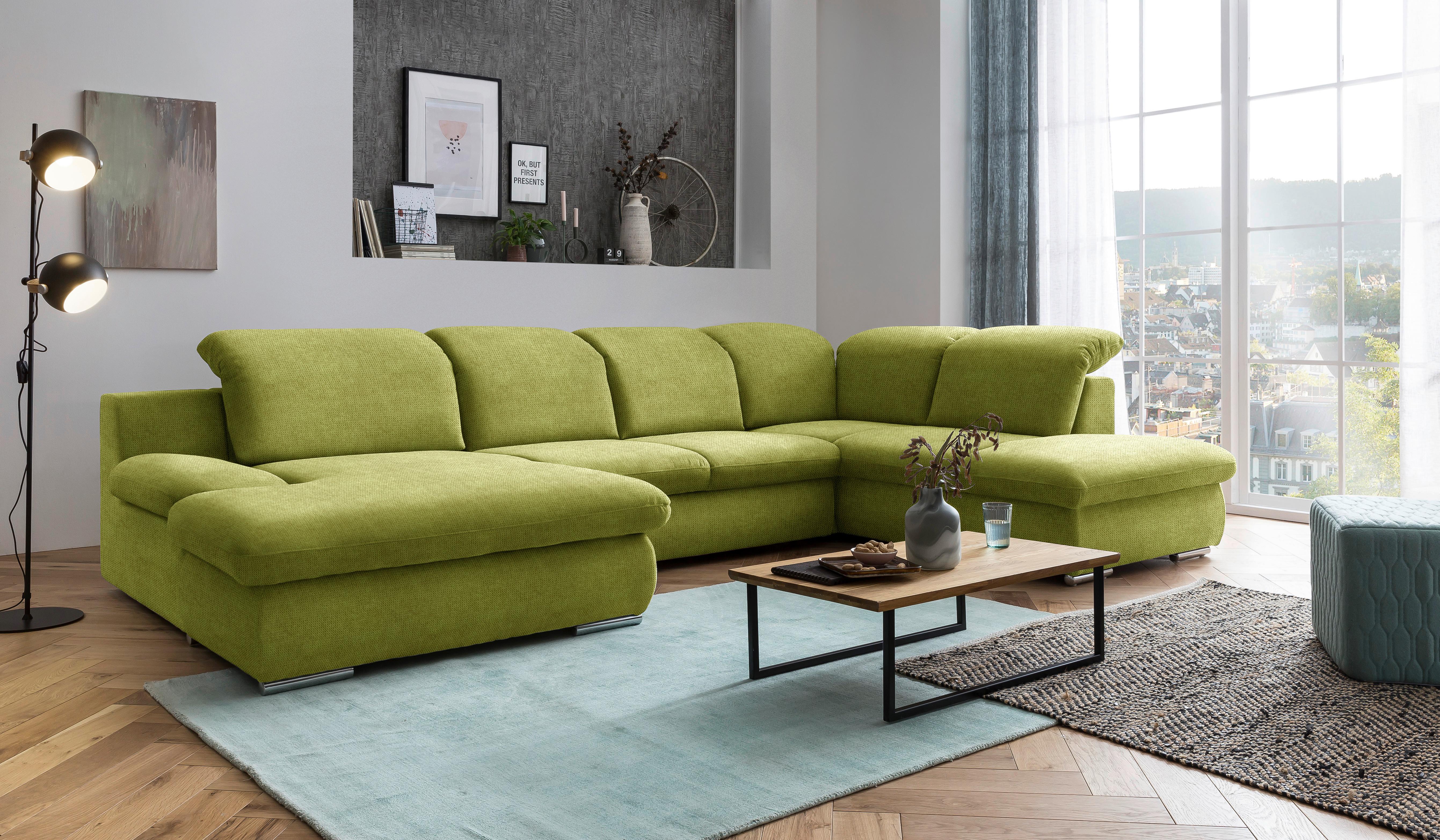 Wohnlandschaft Isona Grün Chenille - Chromfarben/Grün, Design, Textil (165/353/212cm) - Livetastic