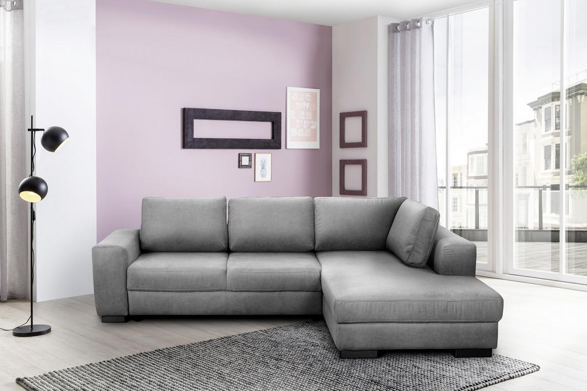 Ecksofa mit Schlaffunktion + Bettkasten Olifant, Stoffbezug - Hellgrau, MODERN, Holz (283/68/203cm) - Ondega