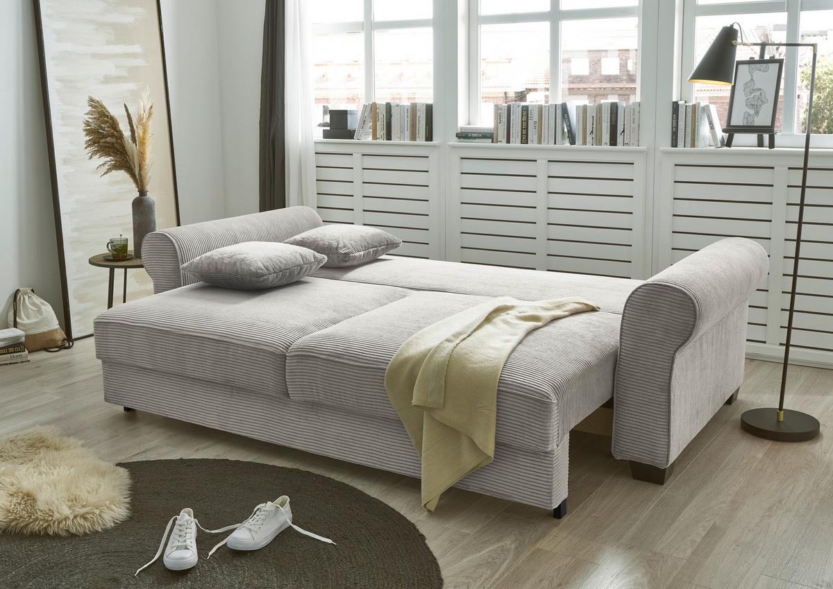 3-sitzer-sofa Mit Schlaf- Funktion Angelina Grau Kord - Schwarz/Grau, Basics, Textil (250/95/125cm) - MID.YOU