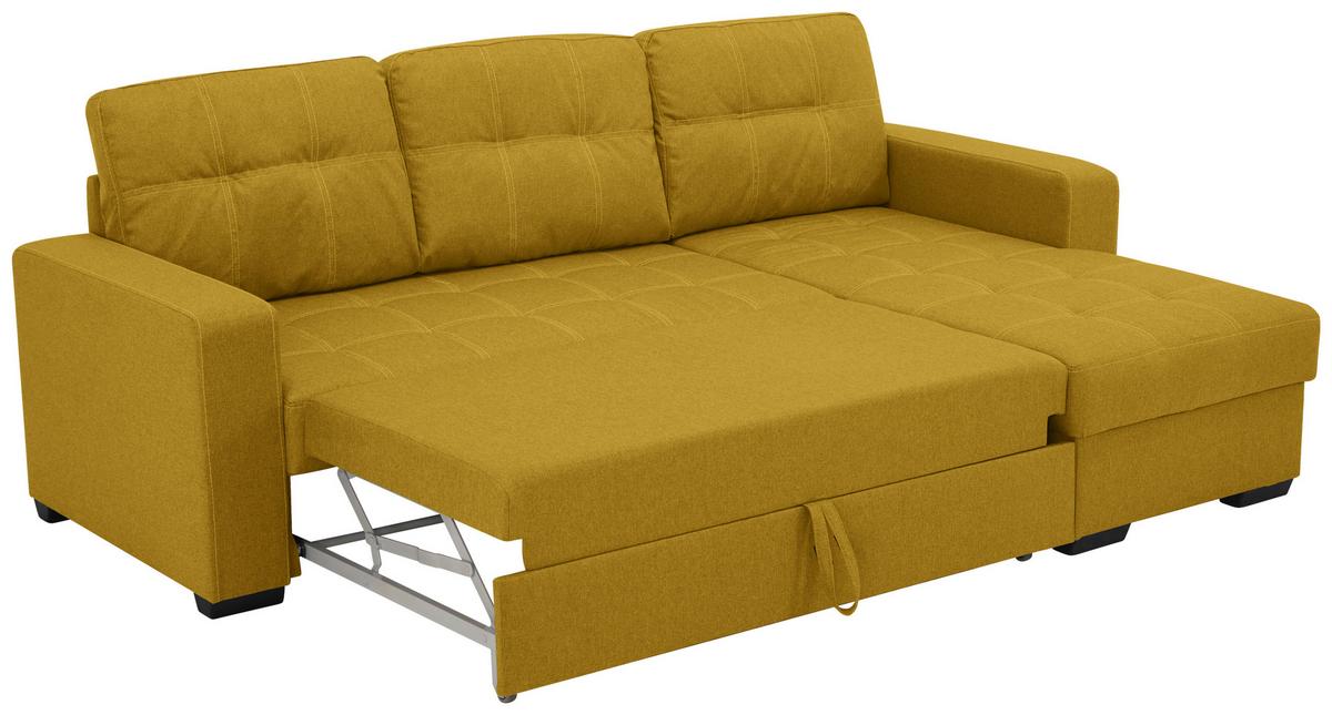 Eckschlafsofa Mediolan Senfgelb S: 240x160 cm - Senfgelb/Schwarz, Design, Textil (240/160cm) - Livetastic