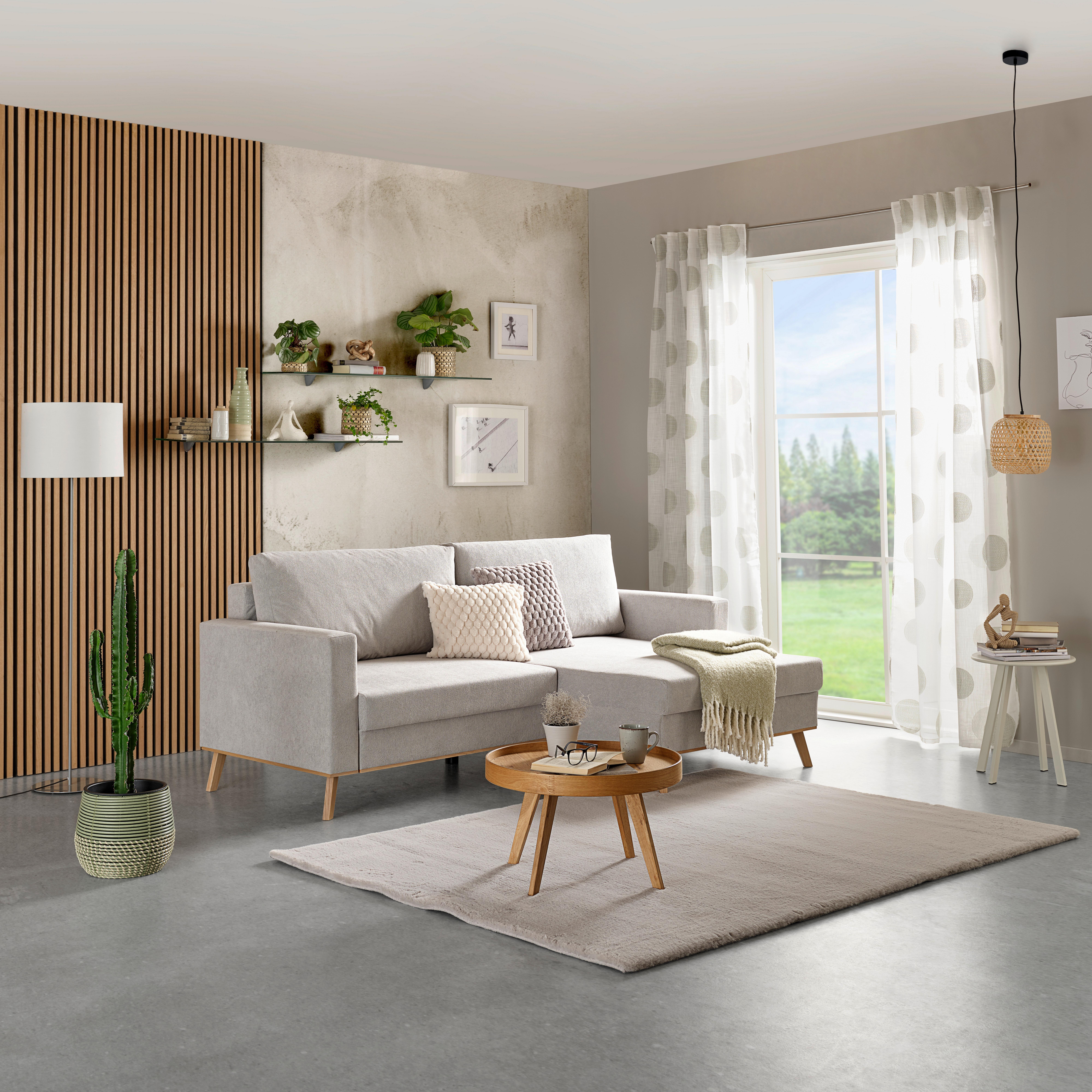 Ecksofa Carini - Eichefarben/Hellgrau, Basics, Textil (222/152cm)