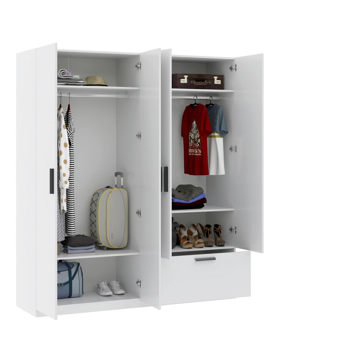 Šatníková skriňa Milos MILOS 4T1S - čierna/biela, Modern, kompozitné drevo/plast (180/210/52cm)