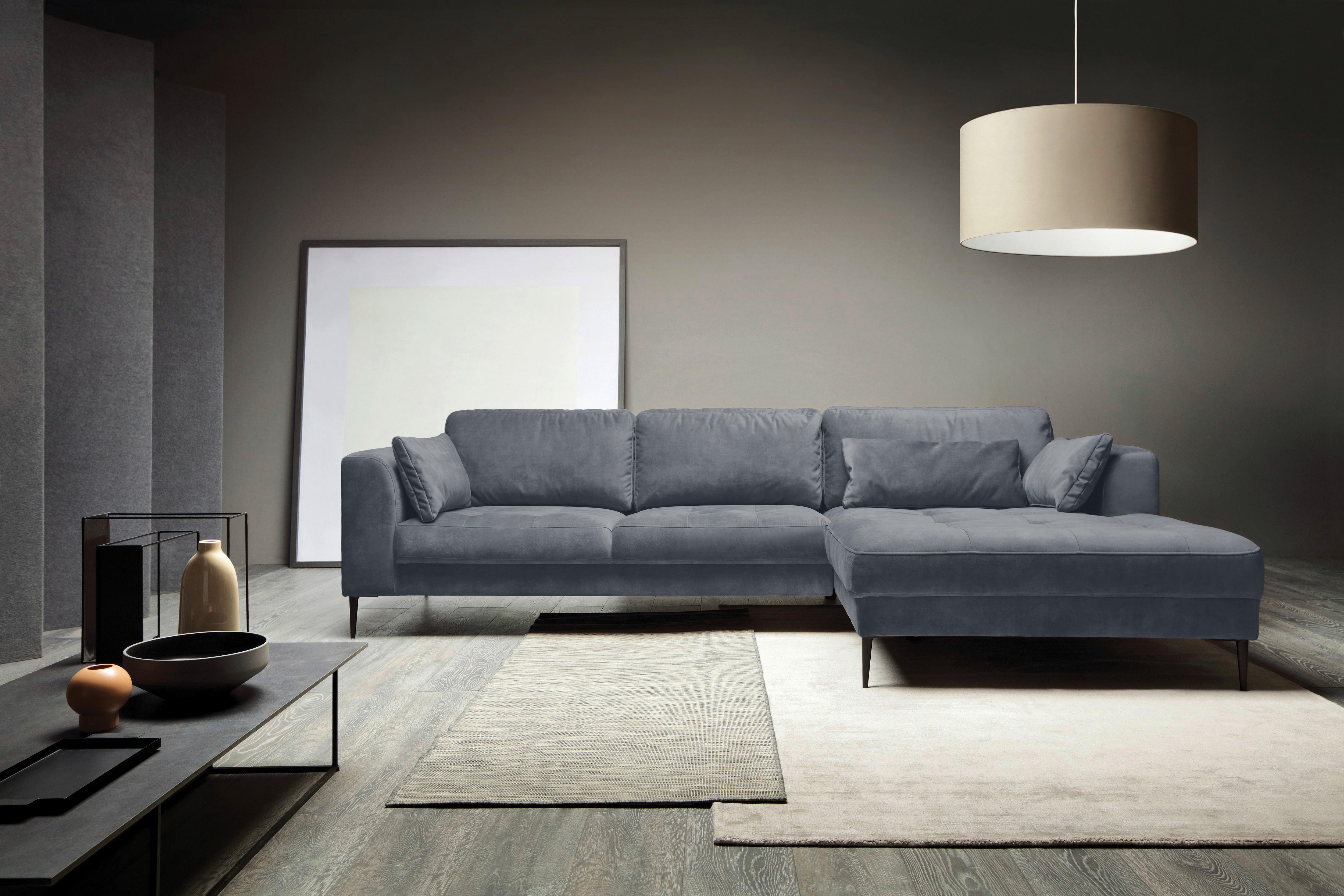 Ecksofa Luzi - Blaugrau/Schwarz, MODERN, Textil (280/168cm) - Trendmanufaktur