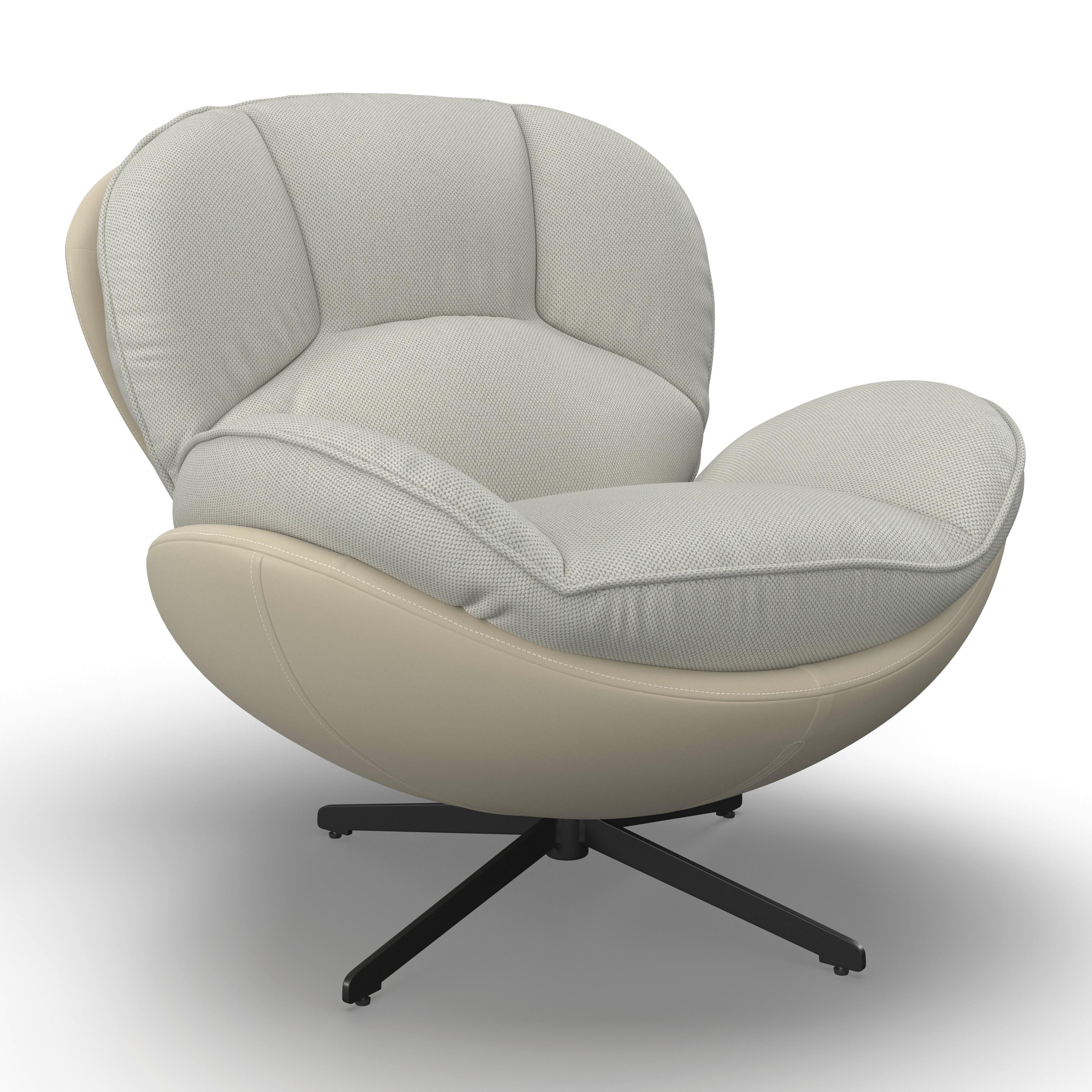 Relaxačné kreslo INA, biela, béžová, kožený vzhľad - čierna/biela, Modern, kov/textil (98/86/105cm) - Bessagi Home