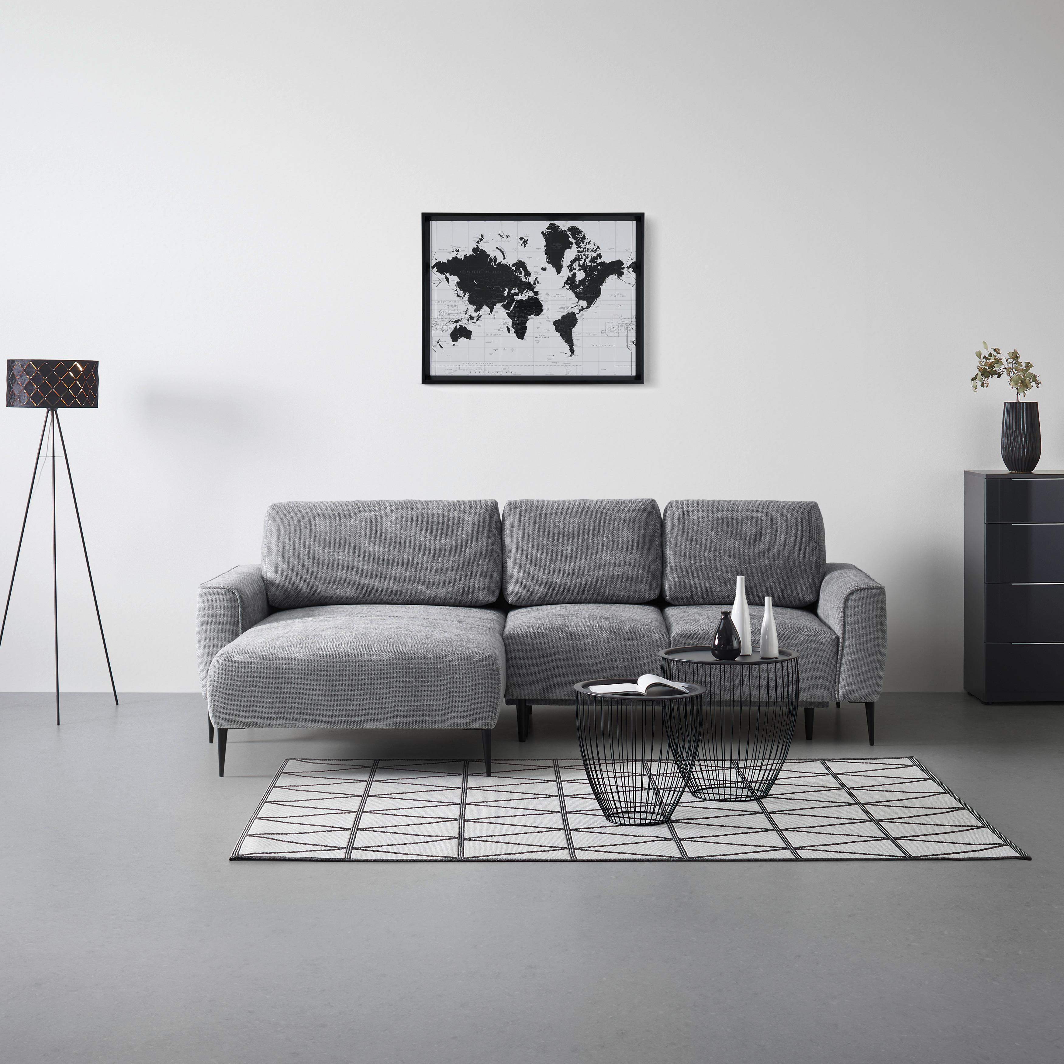 Rohová sedačka CUSTOM, levá, šedá žinylka - šedá/černá, Moderní, kov/textil (164/255cm) - Mömax