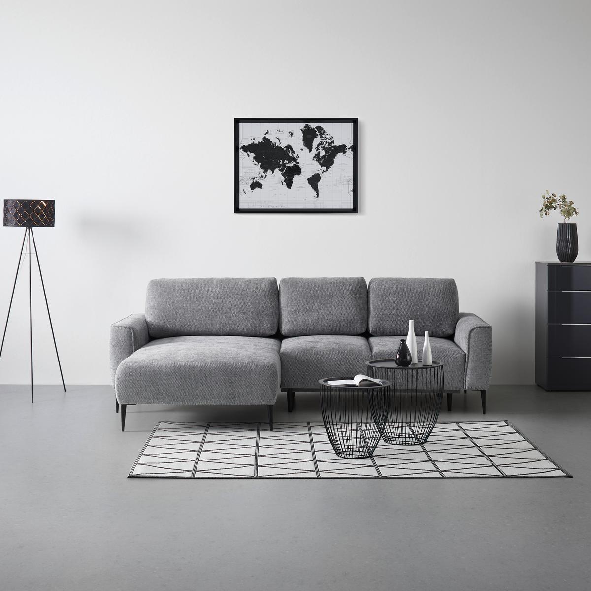 Rohová sedačka CUSTOM, levá, šedá žinylka - šedá/černá, Moderní, kov/textil (164/255cm) - Mömax