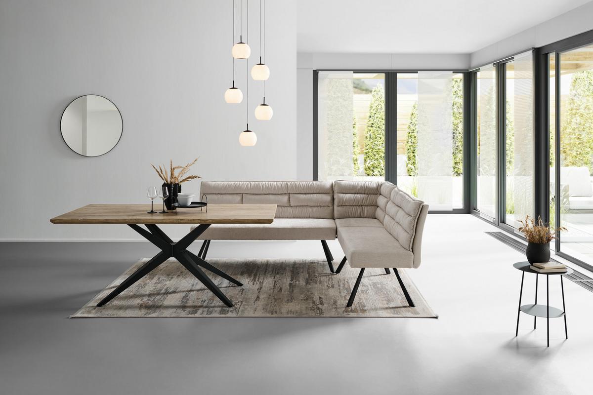 Eckbank YURi Beige, Schenkel: 176x214 cm - Beige/Schwarz, LIFESTYLE, Textil/Metall (176-214/68/88cm) - Livetastic