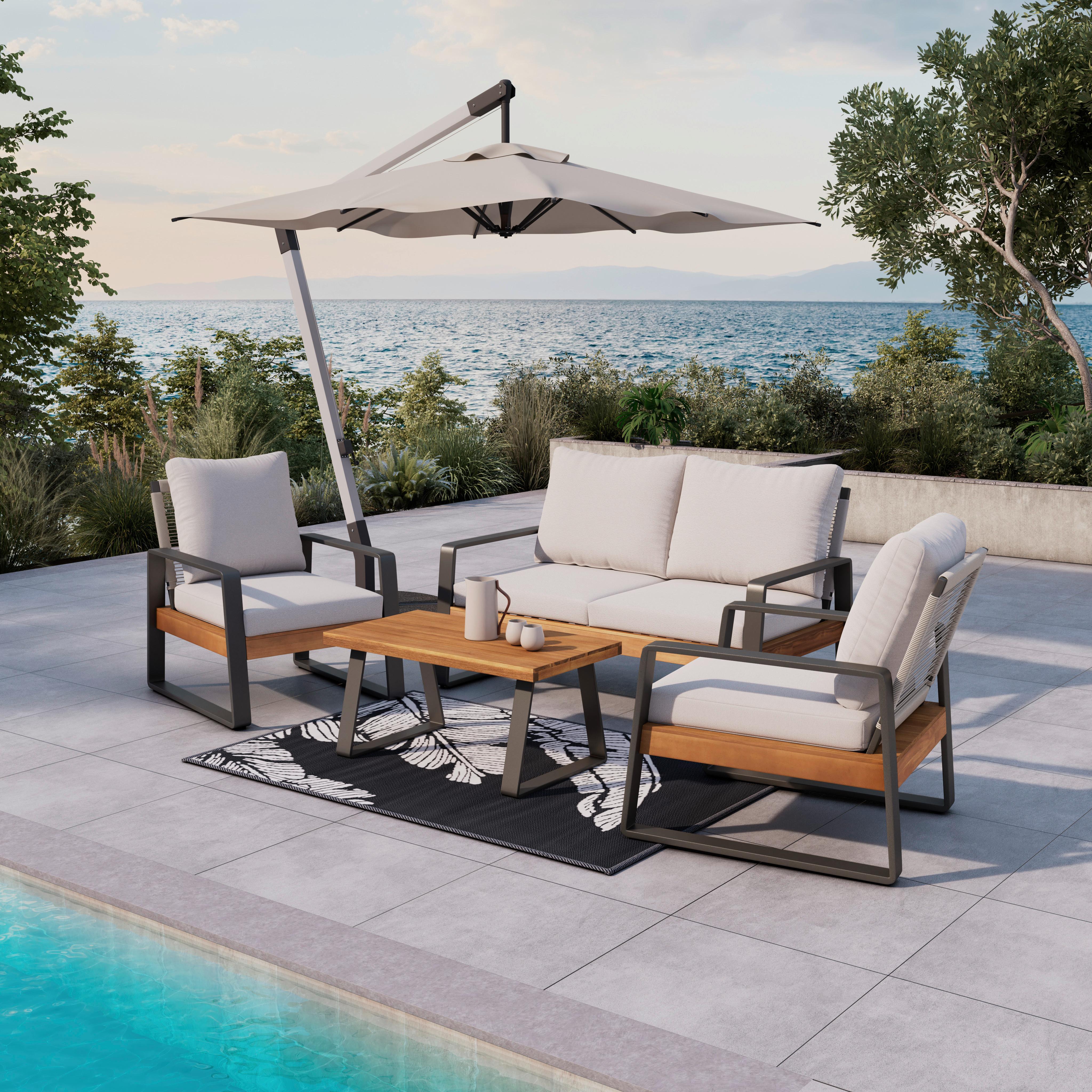 TERASOVÁ SEDACIA SÚPRAVA ALEXA - krémová/farba tíku, Modern, kov/drevo (150/81/85,5cm) - Bessagi Garden