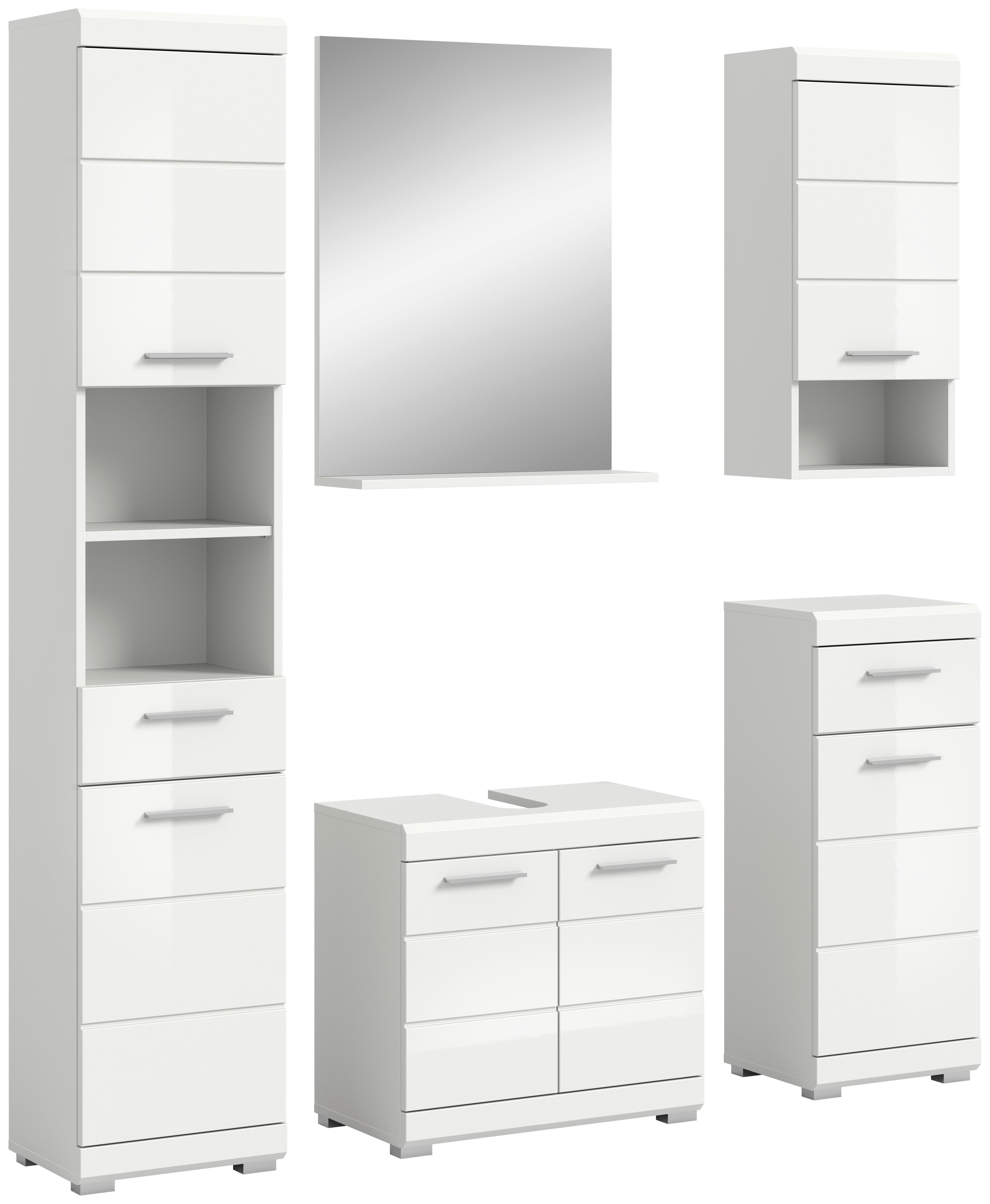 Badezimmer Scout Weiß Hg B: 154 cm - Weiß Hochglanz/Silberfarben, MODERN, Glas/Holzwerkstoff (154cm) - MID.YOU