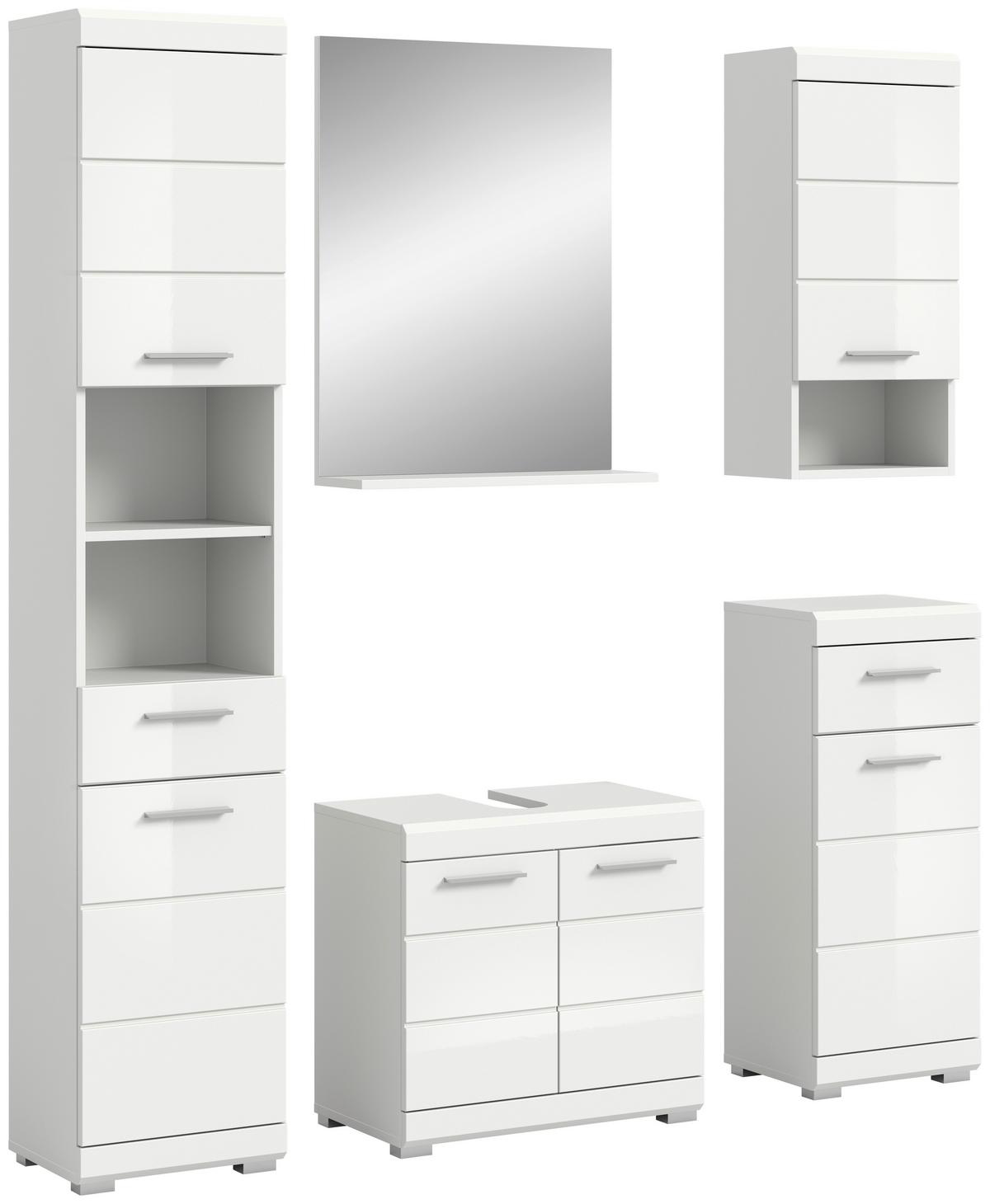 Badezimmer Scout Weiß Hg B: 154 cm - Weiß Hochglanz/Silberfarben, MODERN, Glas/Holzwerkstoff (154cm) - MID.YOU