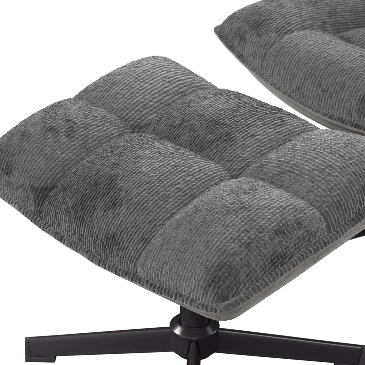 Relaxsessel Sofia Chenille grau, B: 77 cm - Schwarz/Grau, MODERN, Textil/Metall (77/88/94cm)