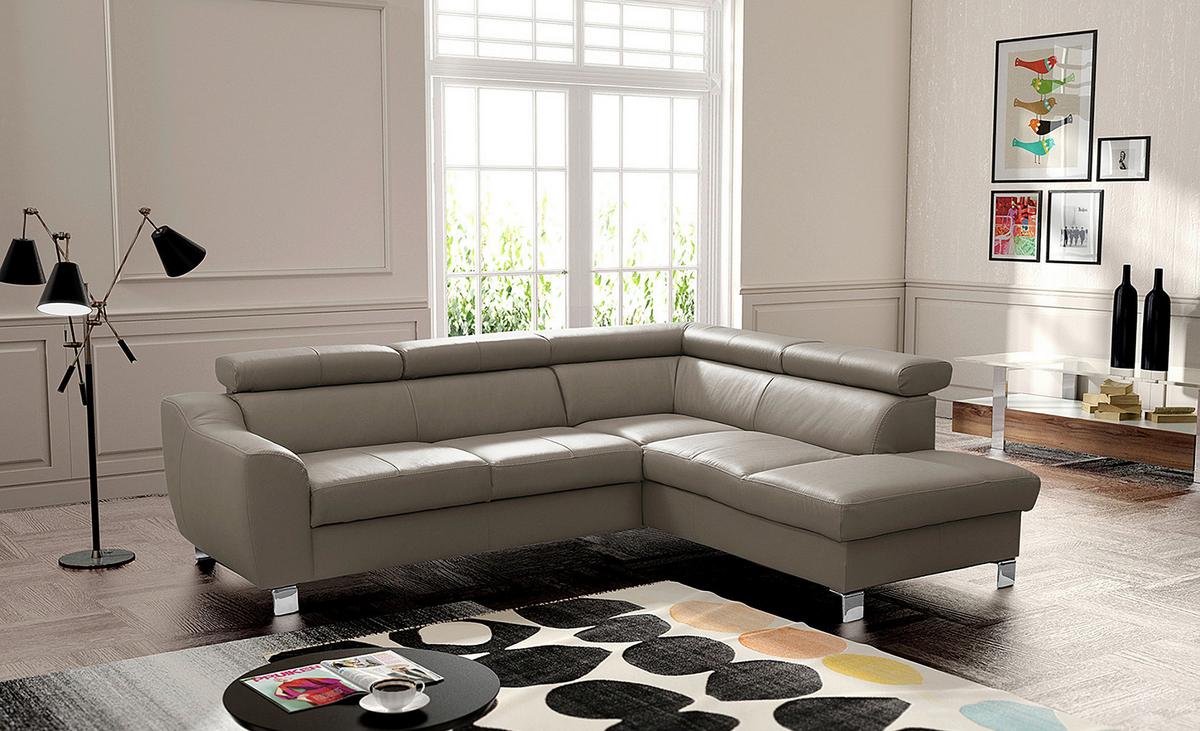 Ecksofa Aspen Taupe S: 245 Cm - Taupe/Chromfarben, Design, Leder/Textil (245/208cm) - Livetastic