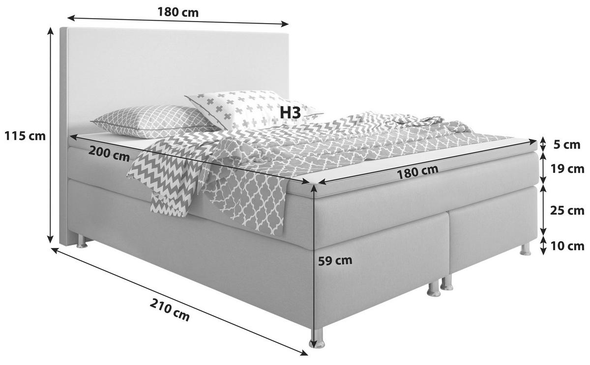 Boxspringbett Mit Topper 180x200cm King Size-F - Anthrazit/Silberfarben, KONVENTIONELL, Textil (180/115/210cm) - MID.YOU