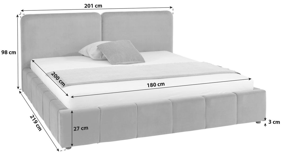 Polsterbett mit Lattenrost 180x200 cm Dorry Dunkelgrau - Dunkelgrau/Schwarz, MODERN, Holz/Holzwerkstoff (180/200cm) - Livetastic