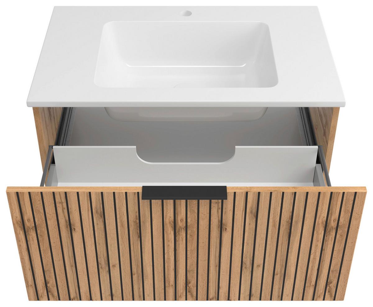 Waschbecken mit Unterschrank Chester B: 80 cm - Eiche Wotan/Schwarz, MODERN, Holzwerkstoff/Stein (80cm) - Held