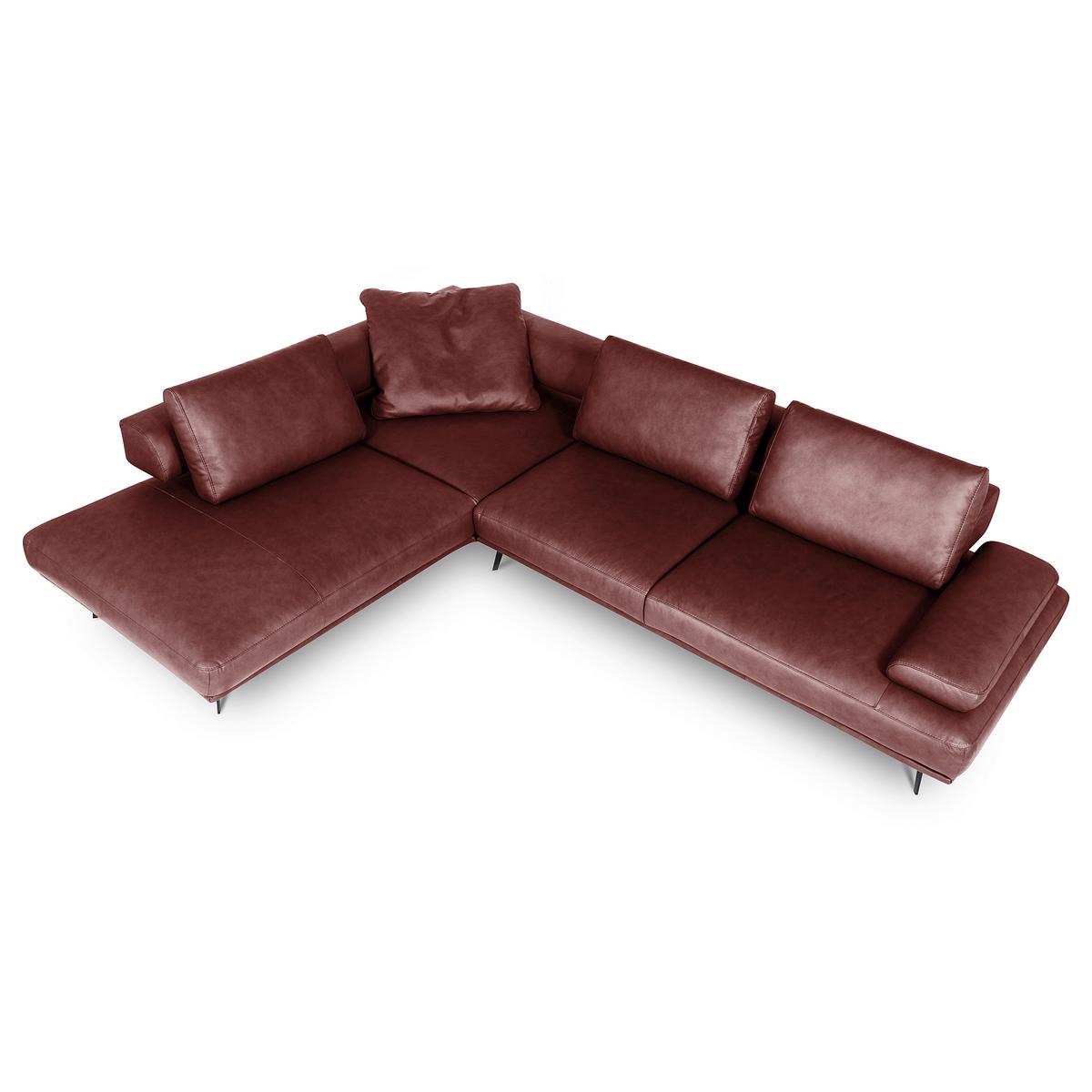 Ecksofa Como Echtleder Rot 237x306 - Rot/Schwarz, Design, Leder (237/306cm) - Livetastic