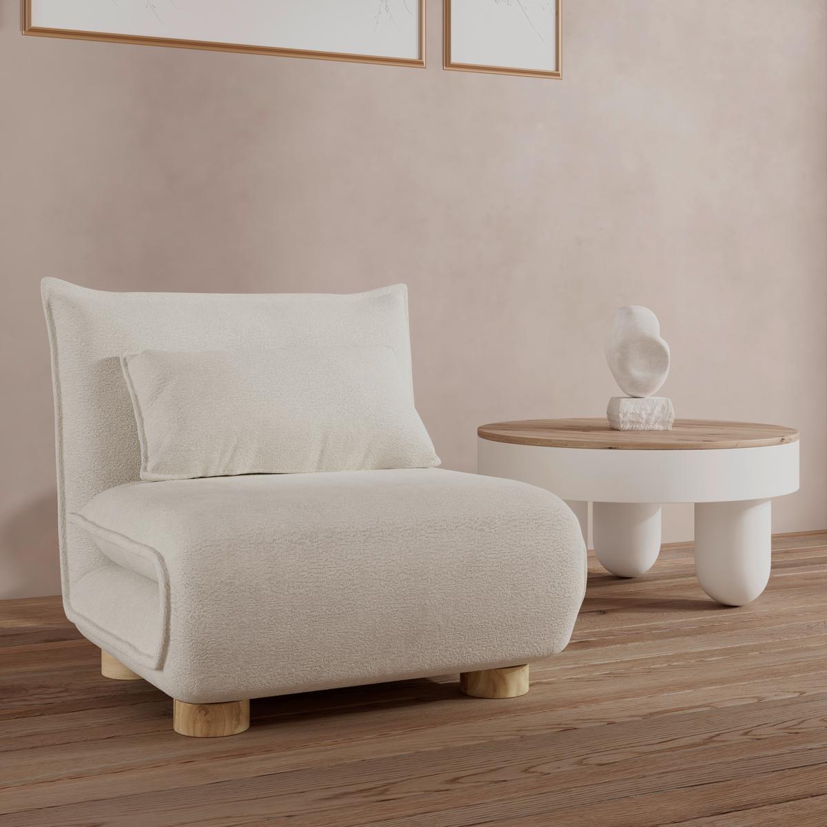 Rozkladacie kreslo BELLA, biela, max. 120 kg - biela/prírodná farba, Modern, kov/drevo (83/41/63cm) - Bessagi Home