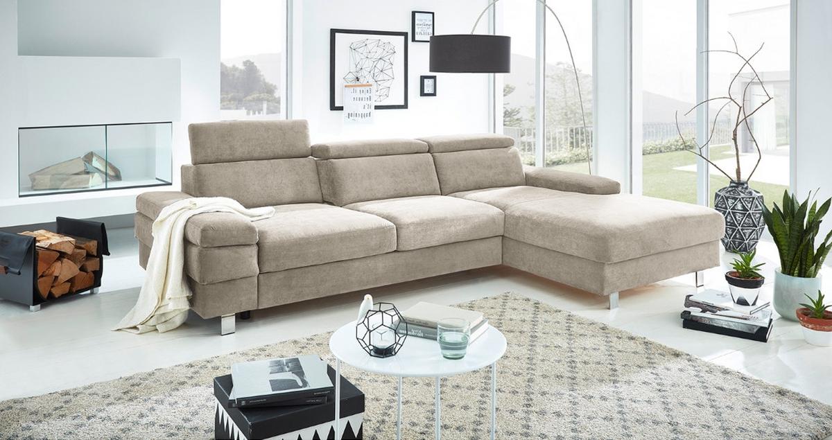 Ecksofa Elvis, Greige S: 259x182 Cm - Greige/Silberfarben, KONVENTIONELL, Textil (259/182cm) - Trendmanufaktur