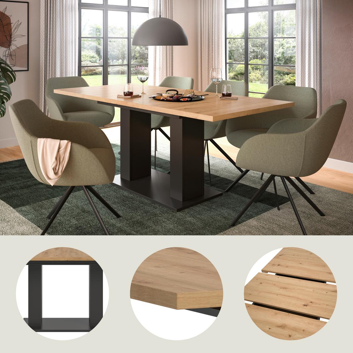 Ausziehtisch Marlon 150 Az Artisan/Grau, B:150-190 cm - Eiche Artisan/Grau, KONVENTIONELL, Holzwerkstoff (150-190/90/76cm) - MID.YOU