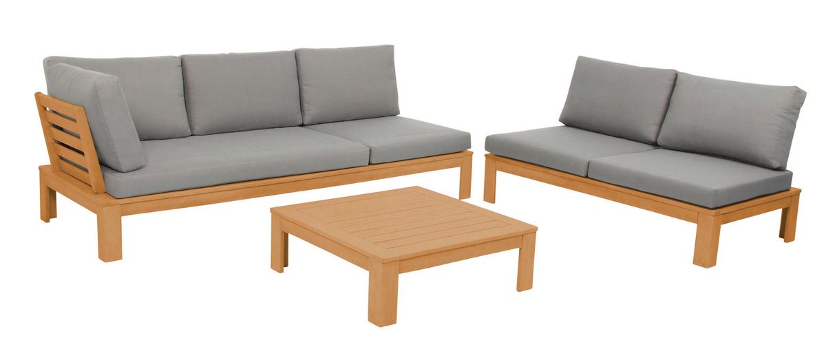 Loungegarnitur Granada Aus Holz mit Kissen - Grau/Akaziefarben, Basics, Holz/Textil (221/65/85cm) - Acamp