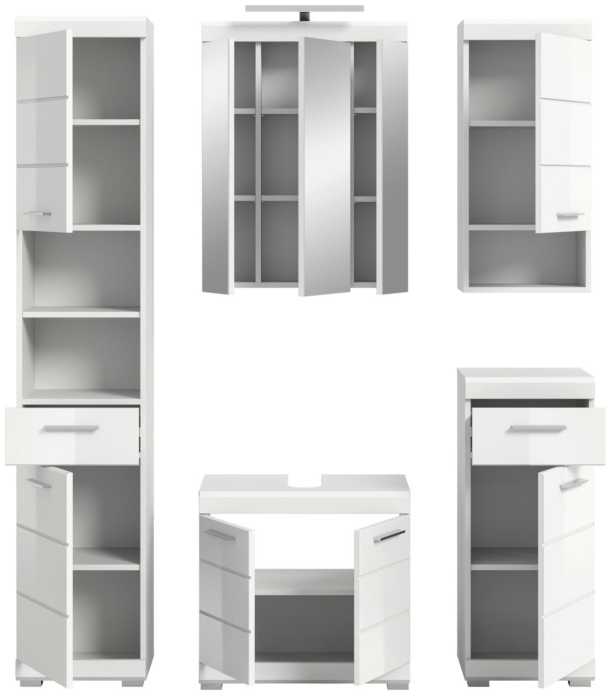 Badezimmer Scout Weiß B: 134 Cm - Weiß Hochglanz/Silberfarben, MODERN, Glas/Holzwerkstoff (134cm) - MID.YOU