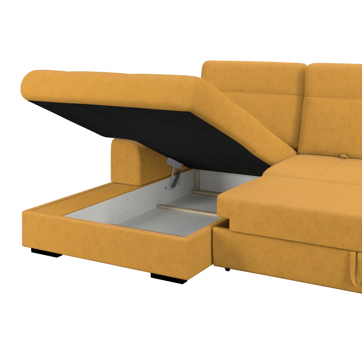 Ecksofa mit Bettfunktion Malaga new Chenille gold - Gelb/Schwarz, KONVENTIONELL, Textil (203/286cm) - Ondega