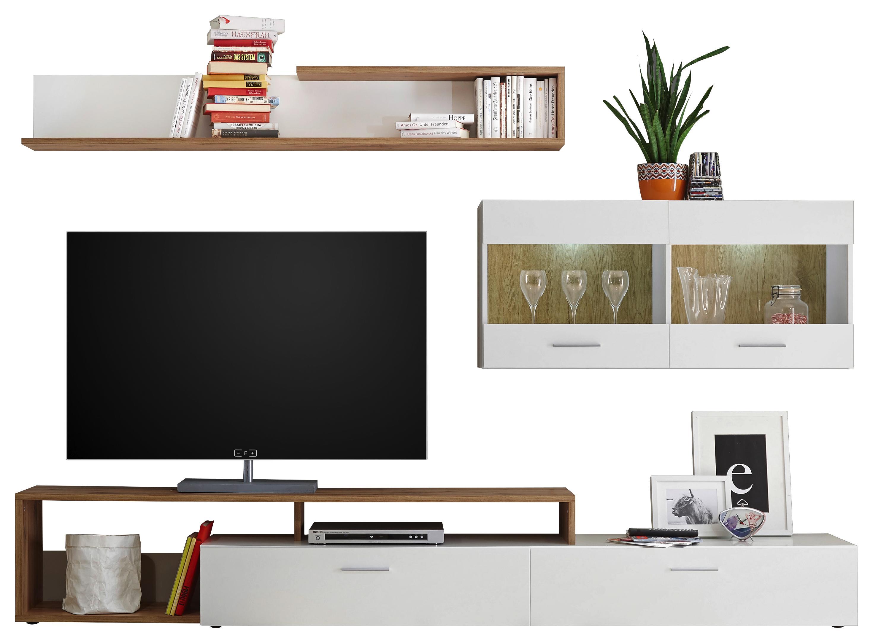 Vitrinkombináció New Vision 3 - Tölgyfa/Fehér, modern, Faalapú anyag (270/190/42cm)