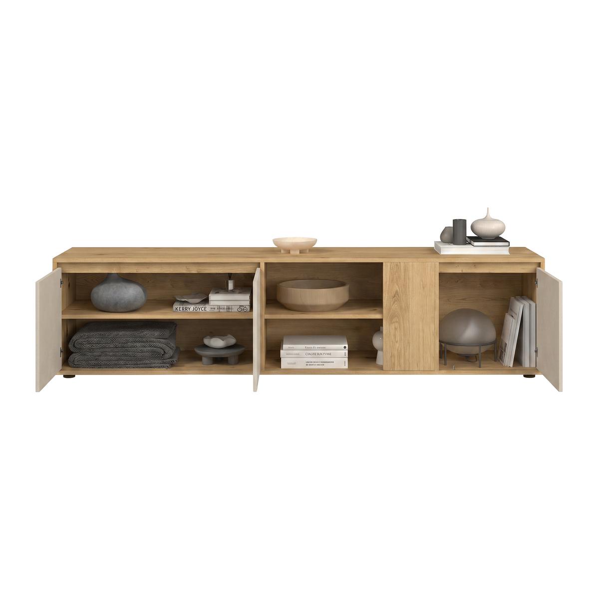 Wohnwand Caneva Eiche Artisan/Kaschmir B:267cm - Kaschmir/Eiche Artisan, MODERN, Glas/Holzwerkstoff (267,5/135/40cm) - Modern Living