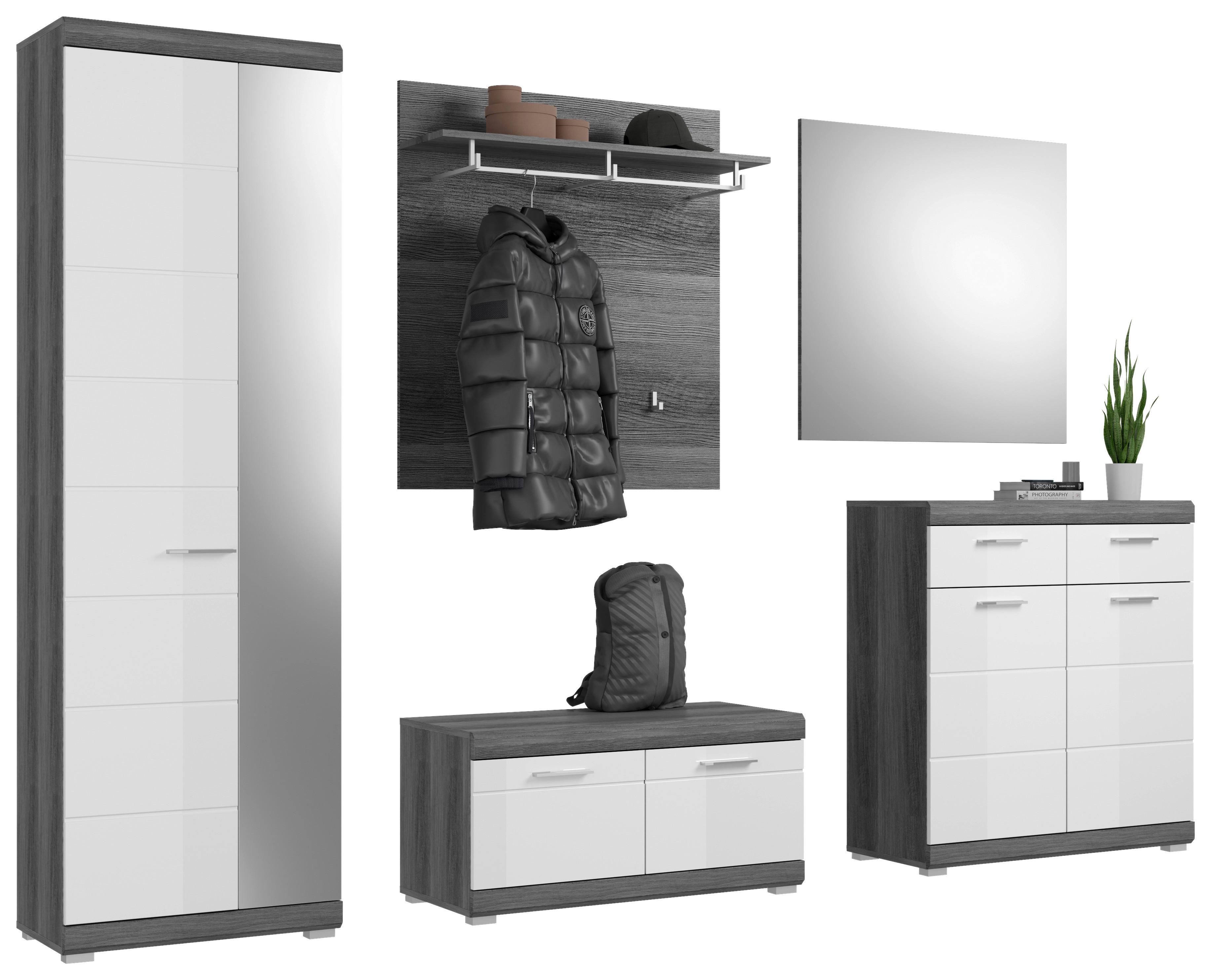 Garderobe Scout Weiß/Rauchsilber B: 272 cm - Weiß Hochglanz, Design, Glas/Holzwerkstoff (272/197/40cm) - MID.YOU