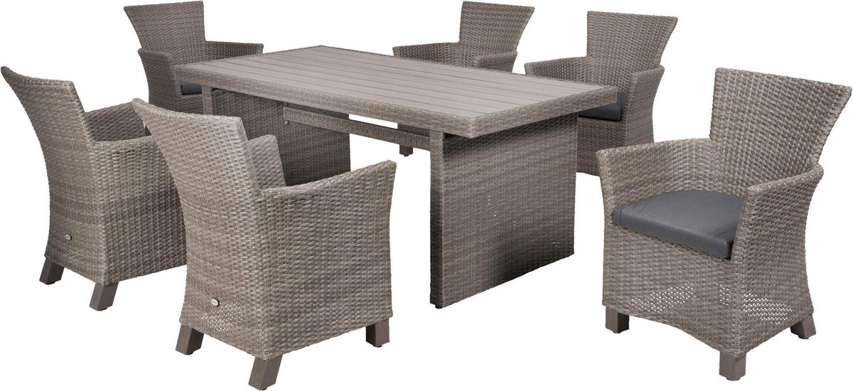 Gartentischgruppe 7tlg. Set - Grau, KONVENTIONELL, Holz/Kunststoff - Gardenson