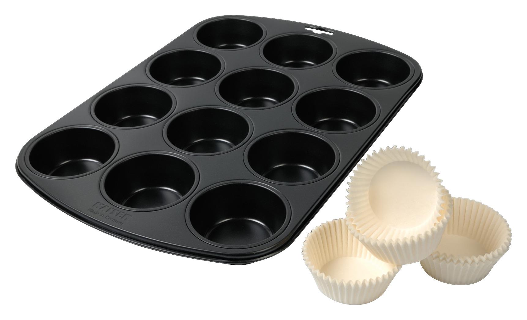 Muffinform Classic L/B/H ca. 29/18/3,2 cm für 12 Muffins - Schwarz/Weiß, MODERN, Metall (29/18/3,2cm) - Kaiser