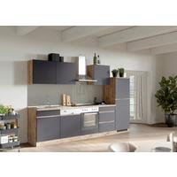 Küchenzeile Turin mit Geräten B: 300cm Grau/Wotaneiche Dekor - Eiche Wotan/Grau, Design, Holzwerkstoff (300cm) - Held