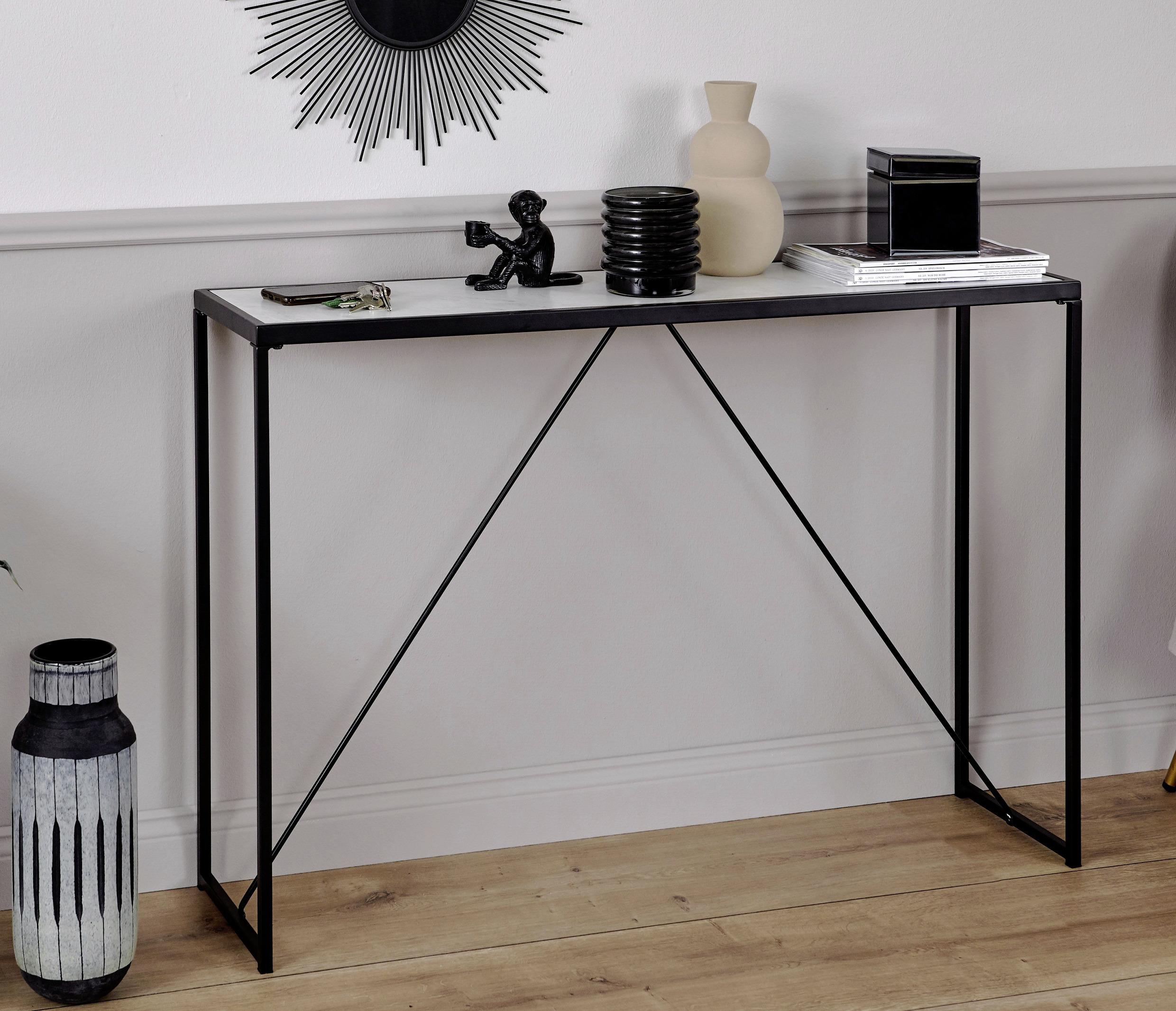 Konsolentisch Glam Console Schwarz/Weiß B: 30 cm - Schwarz/Weiß, KONVENTIONELL, Holzwerkstoff/Metall (111/30/76cm) - Livetastic