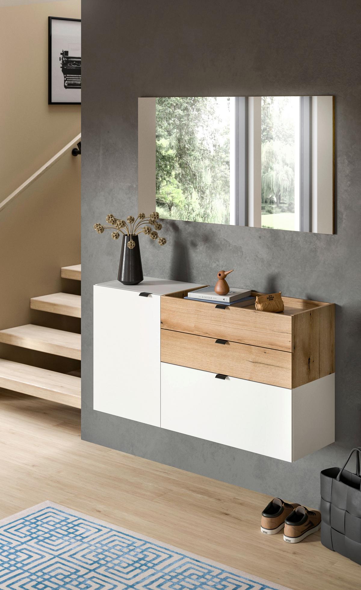 Garderobe Naro Weiß /Eiche dunkel Dekor B: 120cm - Eiche dunkel/Weiß, Design, Holzwerkstoff (120/194/37cm) - Livetastic