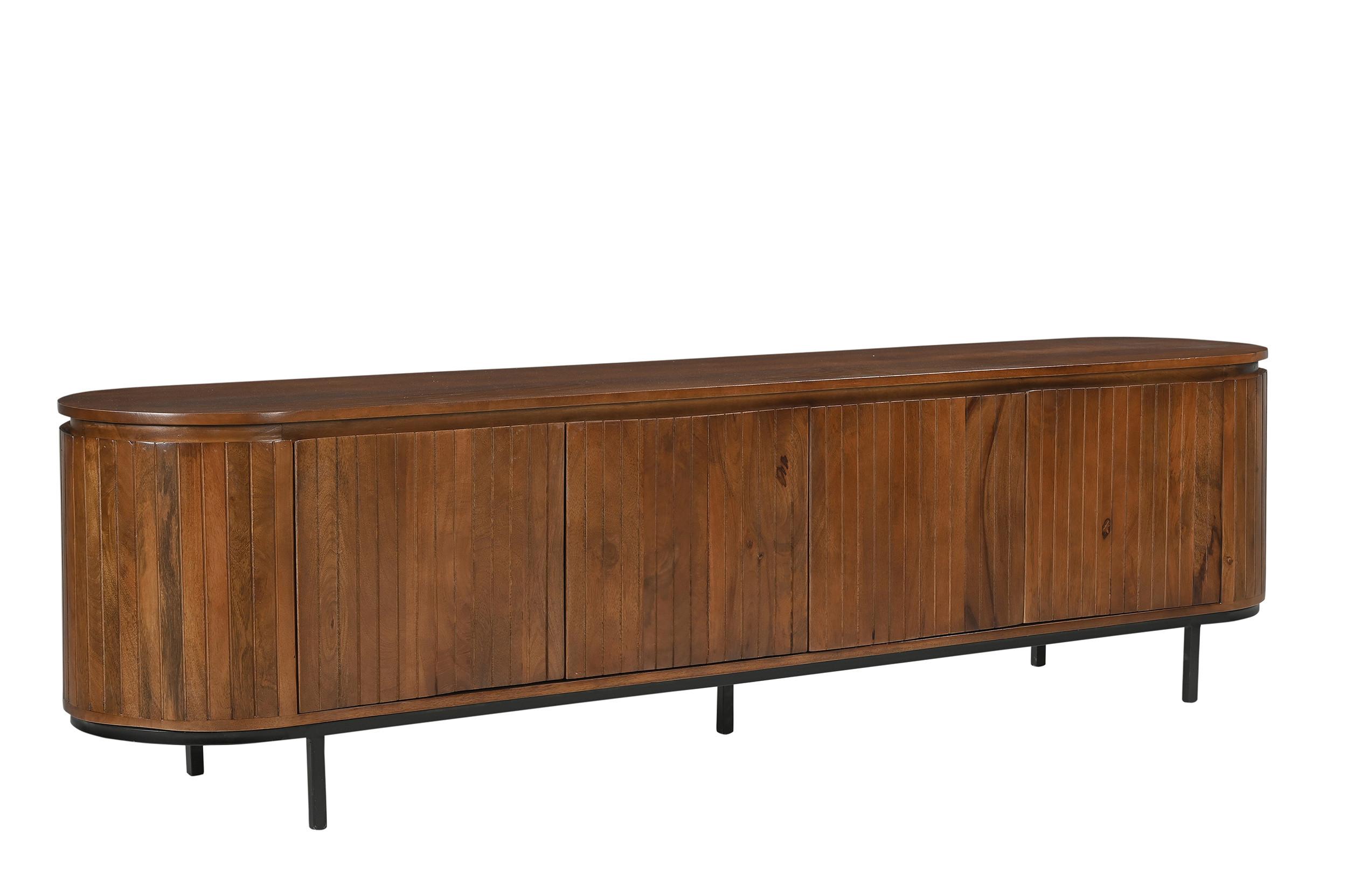 Lowboard Mangoholz/Schwarz B: 210cm - Schwarz/Naturfarben, Design, Holz/Metall (210/56/43cm) - MID.YOU