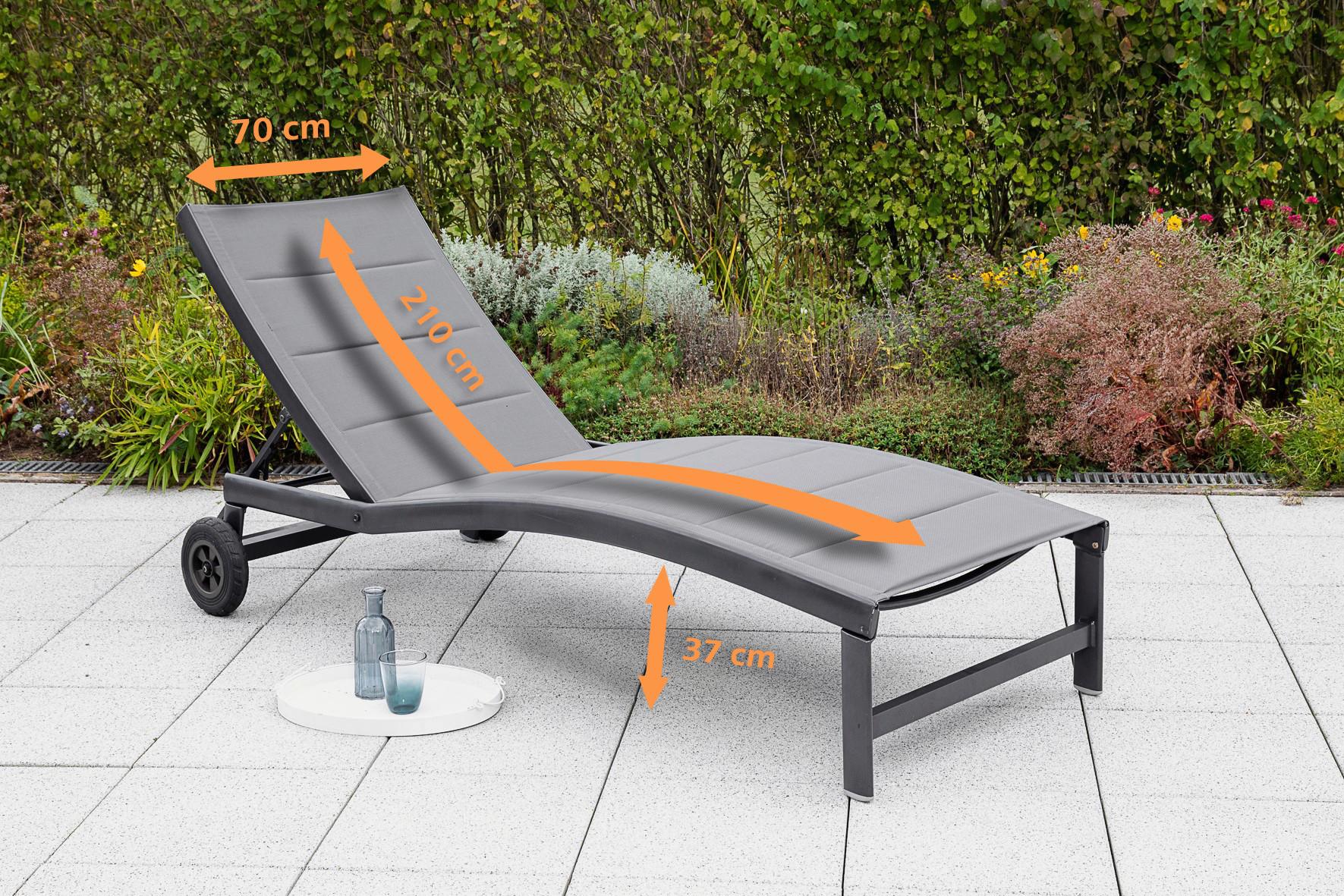 Sonnenliege MARINO aus Metall/Textil in Grau mit Rädern Maße