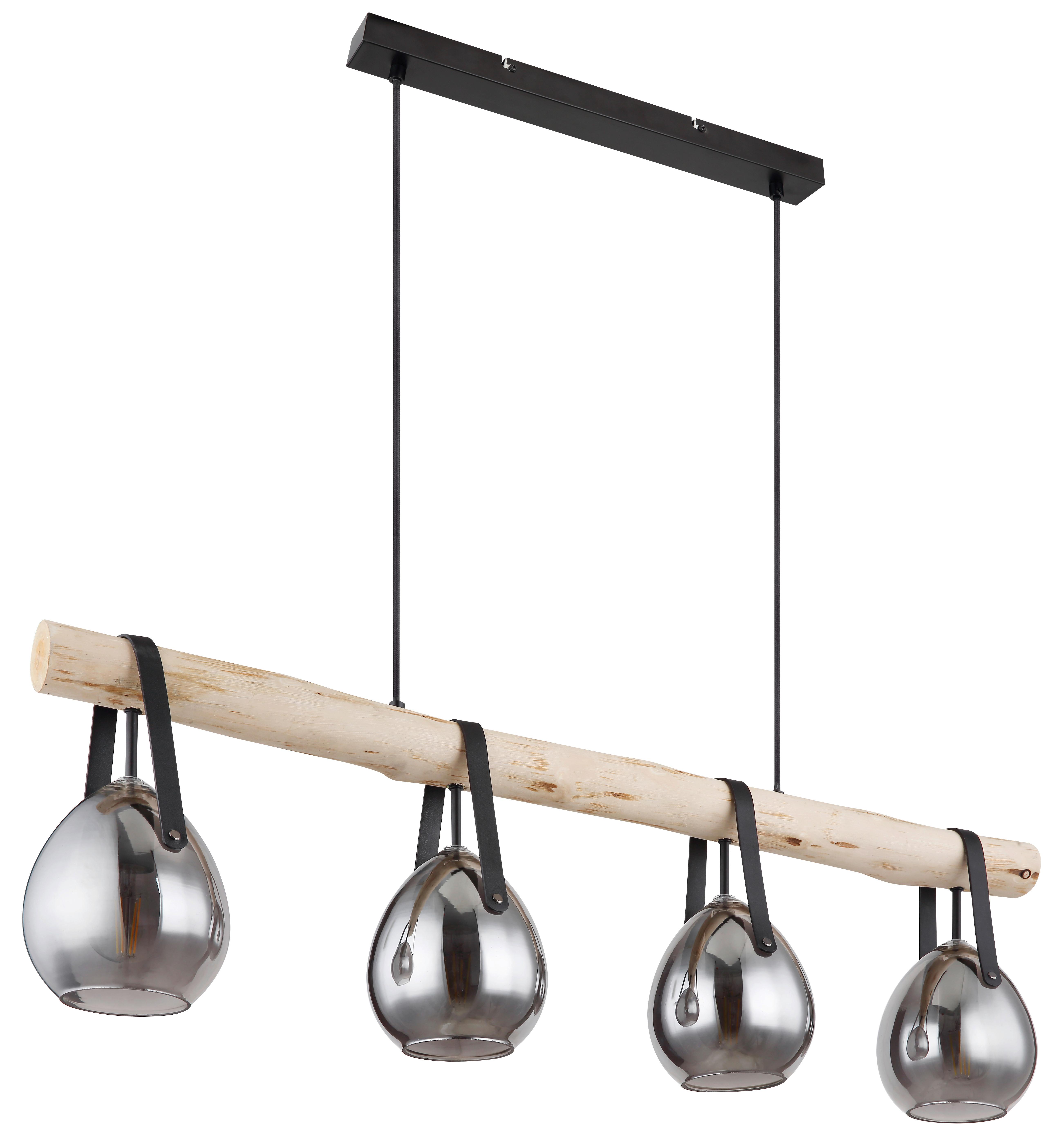 Hängeleuchte H: 117 cm 4-Flammig mit Rauchglas - Schwarz, Design, Glas/Metall (100/15/117cm) - Globo