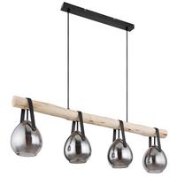 Hängeleuchte H: 117 cm 4-Flammig mit Rauchglas - Schwarz, Design, Glas/Metall (100/15/117cm) - Globo
