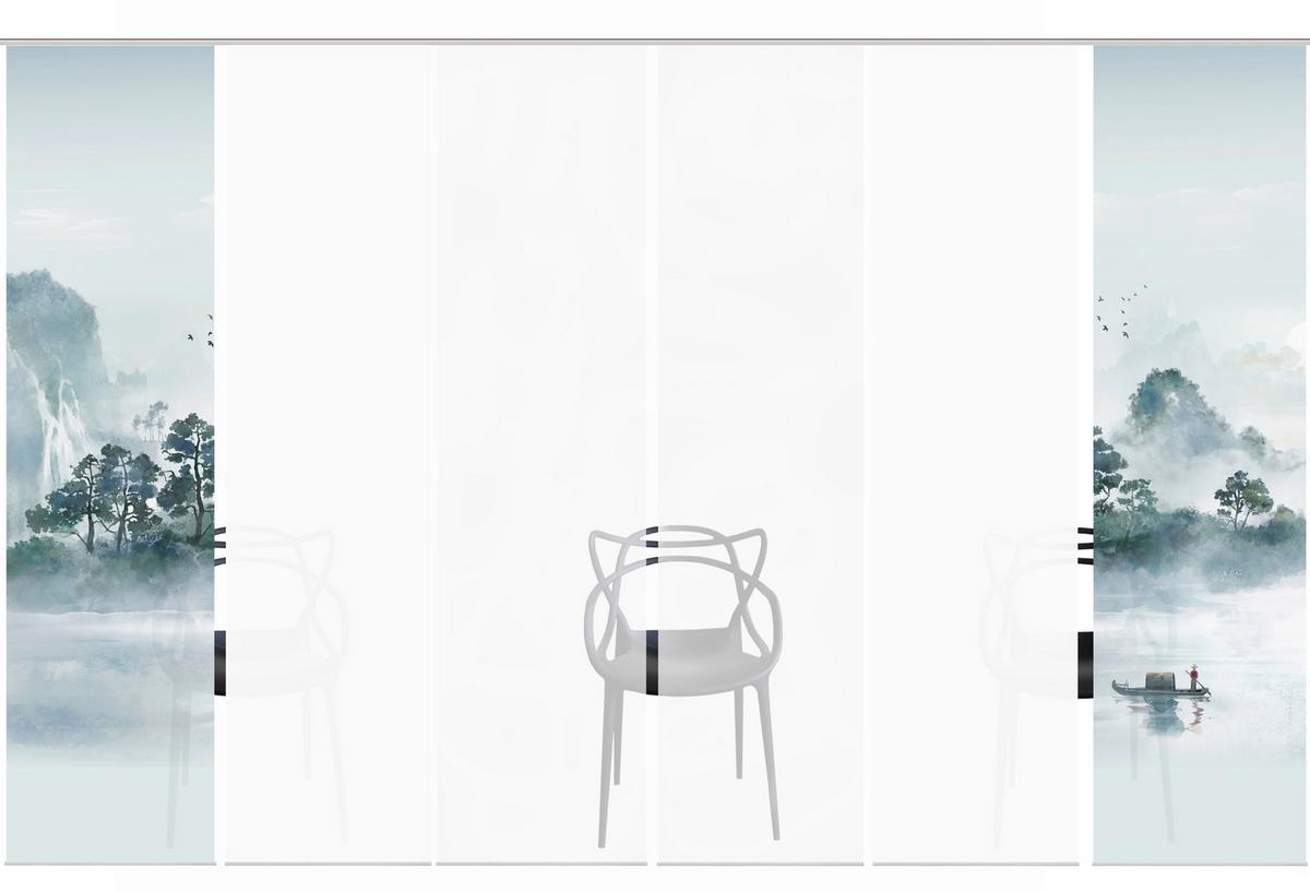 Flächenvorhang Vitnam 6er Set - Graublau/Weiß, Design, Textil (60/245cm)