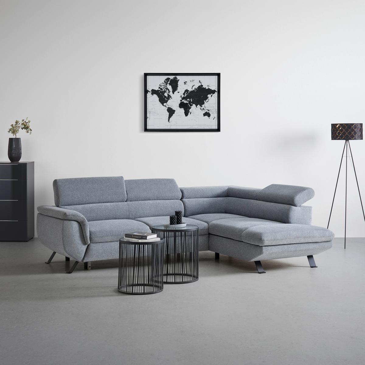 Sedacia súprava RAVEN, pravá, s úložným priestorom a lôžkom - čierna/sivá, Modern, kov/textil (257/198cm) - Mömax