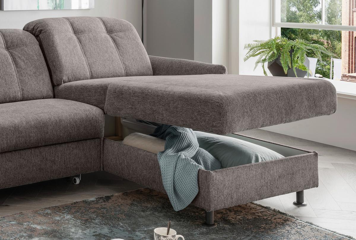 Ecksofa Minori Chenille Graubraun, S: 267x184 Cm - Graubraun/Schwarz, MODERN, Textil (267/184cm) - Livetastic