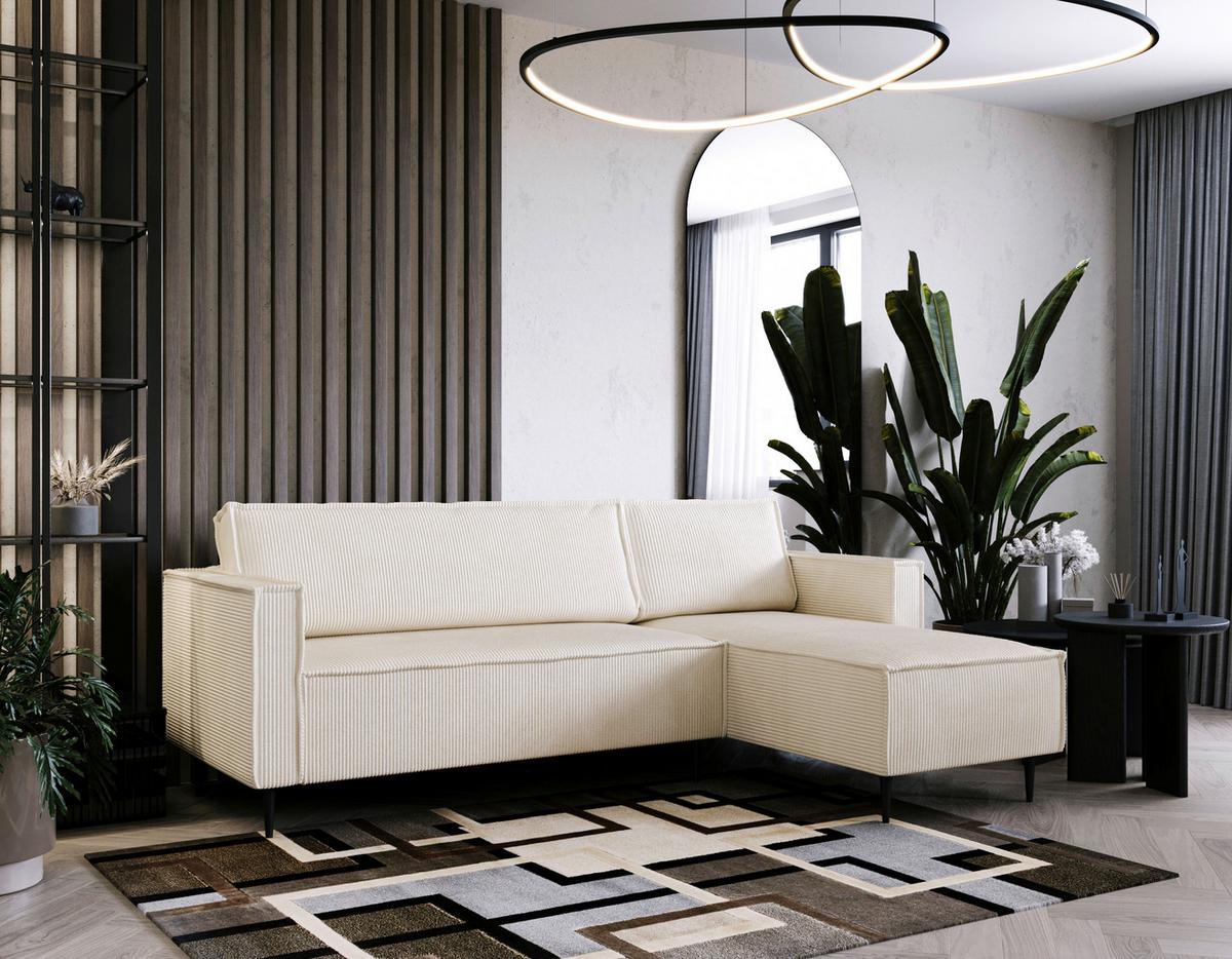 Ecksofa Ranger Beige Cord 223x151 cm - Beige/Schwarz, Design, Textil (223/151cm) - Livetastic