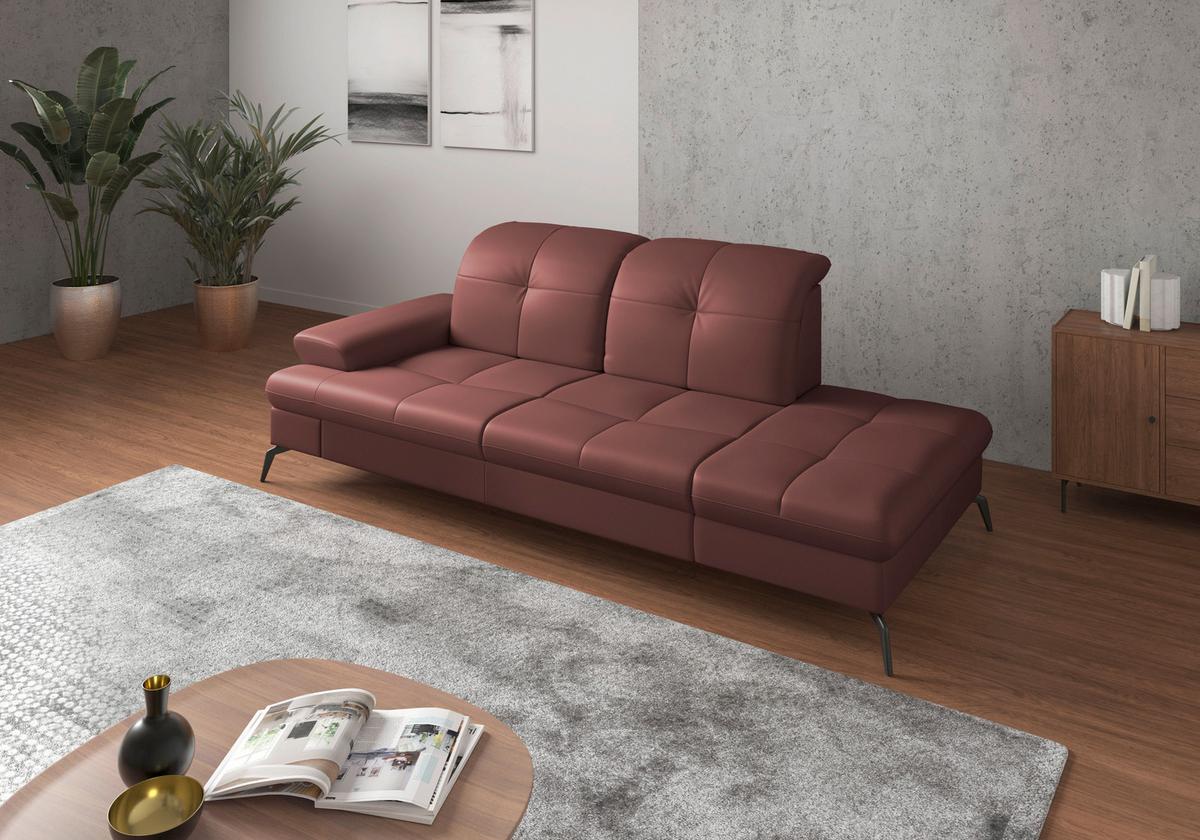 Récamiere Amica E, Rotbraun B: 231 Cm - Rotbraun/Schwarz, KONVENTIONELL, Leder/Textil (231/90/122cm) - Sit & More