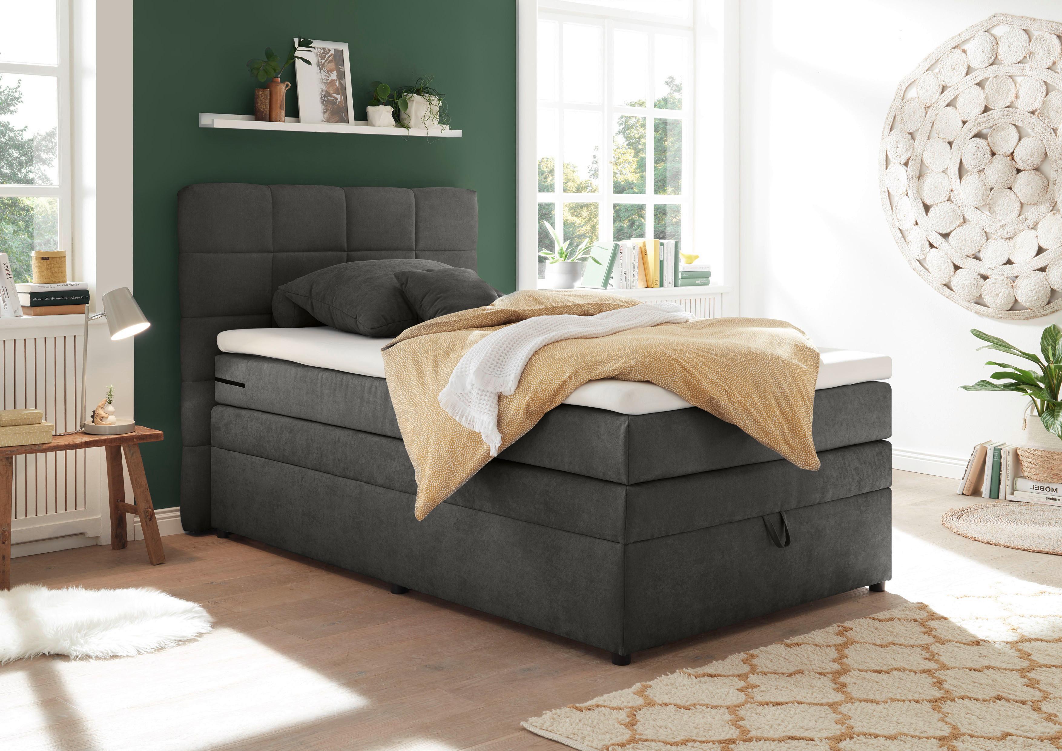 Boxspringbett mit Topper & Bettkasten 120x200 Tacoma 3 - Anthrazit, KONVENTIONELL (120/200cm) - MID.YOU