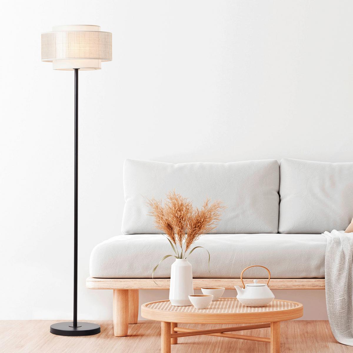 Stehlampe Odar Beige/schwarz Mit Fußschalter - Beige/Schwarz, Natur, Papier/Textil (36/152,5cm) - Brilliant