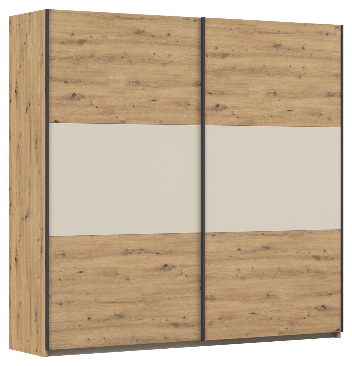 Schwebetürenschrank Neo Champagner Eiche Artisan Dek. - Champagner/Alufarben, MODERN, Holzwerkstoff (218/210/59cm) - Rauch Möbel