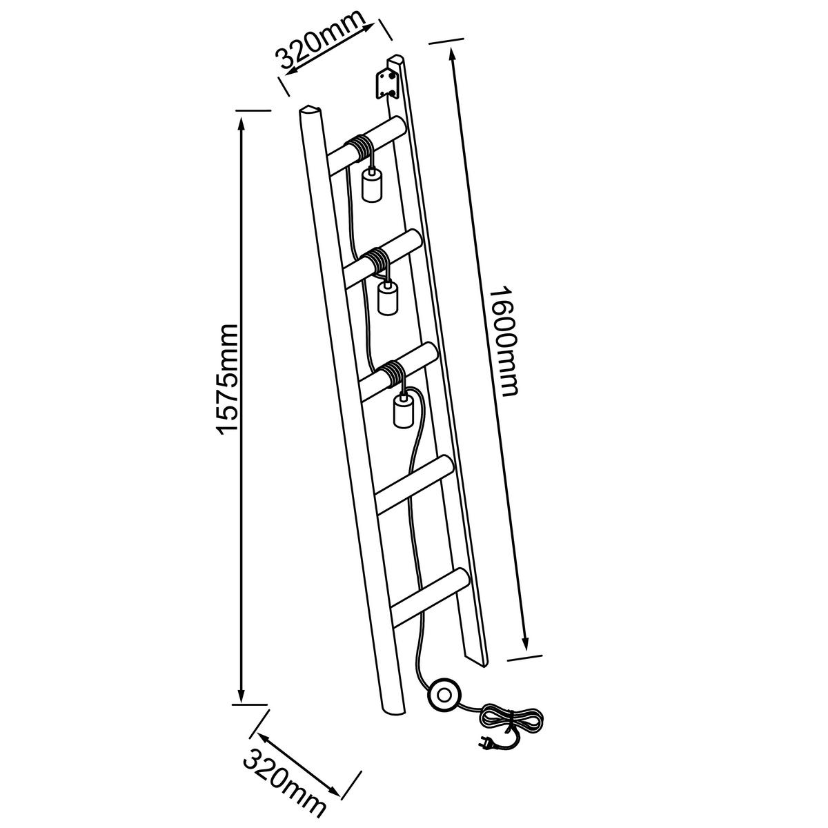 Stehlampe Holz Ladder Schwarz/Braun mit Fußschalter - Schwarz/Braun, LIFESTYLE, Holz/Metall (32/157,5/32cm) - Brilliant
